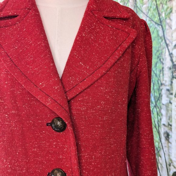 Petro Zillia Vintage Y2K Wool Blend Nubby Woven Wide Lapel Blazer in Faded Red - Picture 2 of 15